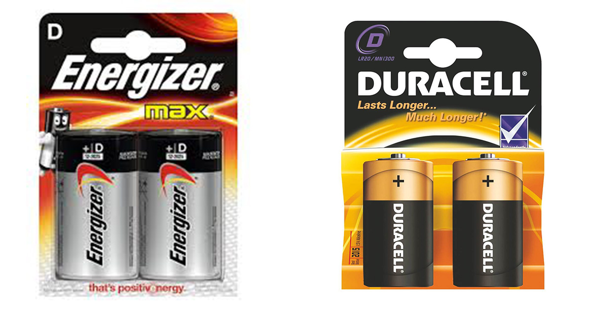 Батарейки D торговой марки Duracell